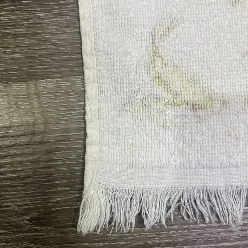 VTG Boho Yellow Blue White Floral Hand Towel 25” x 14.5” Leshner Fringe